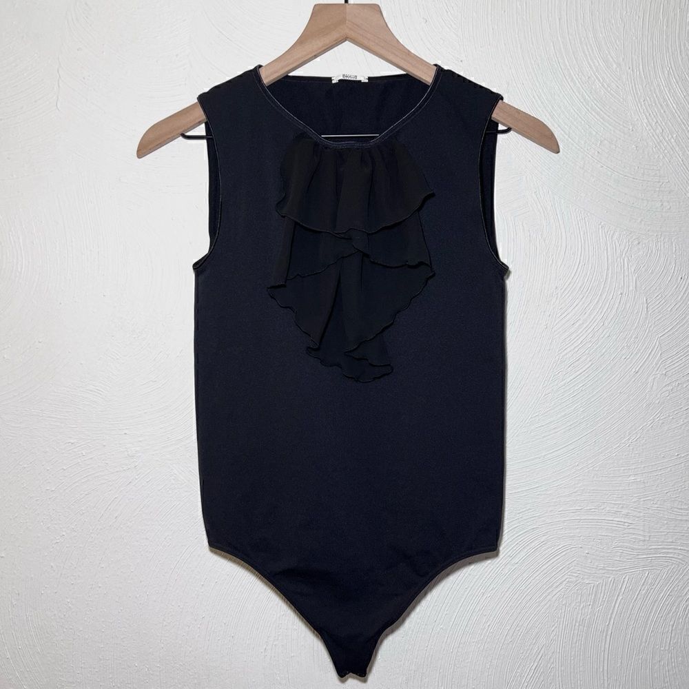 Wolford Sleeveless Ruffle Thong Bodysuit in Black